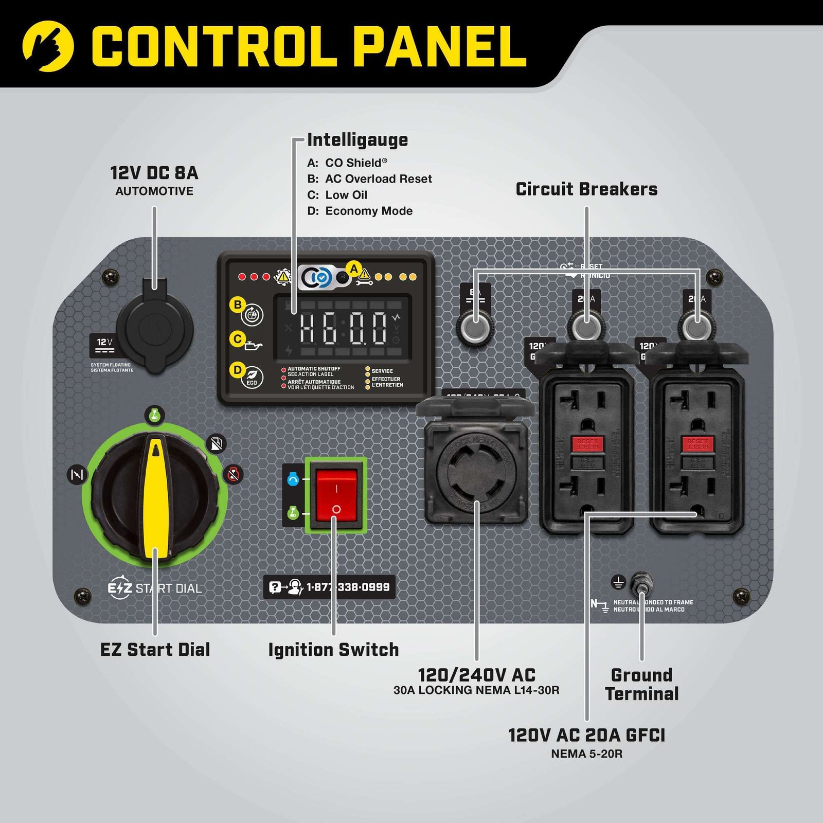 champion power equipment, 8500/7000w inverter generator ele start co shield, surge watts 8500 rated watts 7000 voltage 120/240 model# 100719