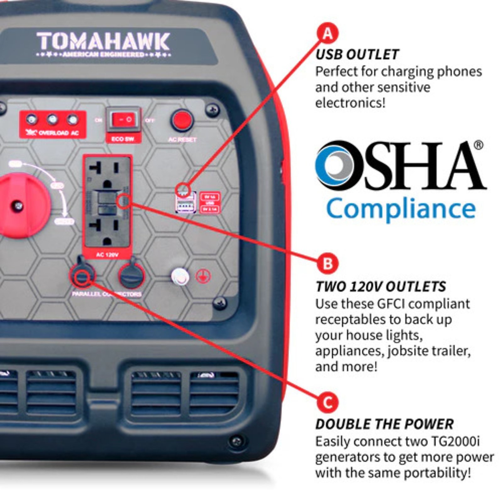 tomahawk portable inverter generator 2200 surge watts, 2100 rated watts, 120 volts, 48 lbs., model# tg2000i