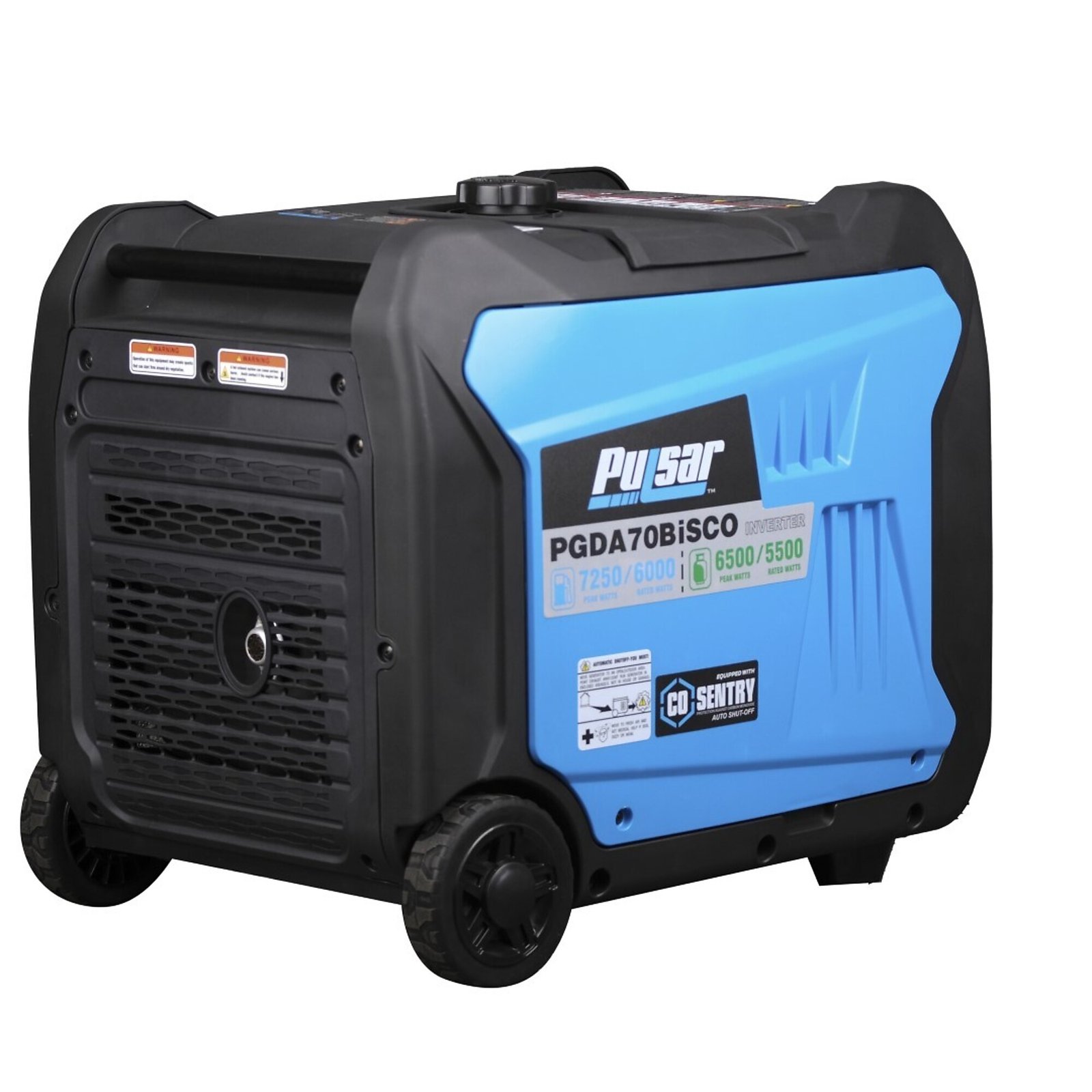 pulsar, 7250/6000w dual fuel inverter w/cosentry, surge watts 7250 rated watts 6000 voltage 120/240 model# pgda70bisco