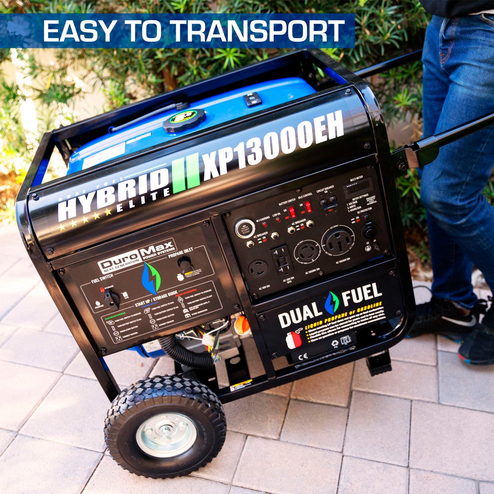 duromax portable dual fuel generator, 13,000 surge watts, 10,500 rated watts, electric start, carb compliant, model# xp13000eh