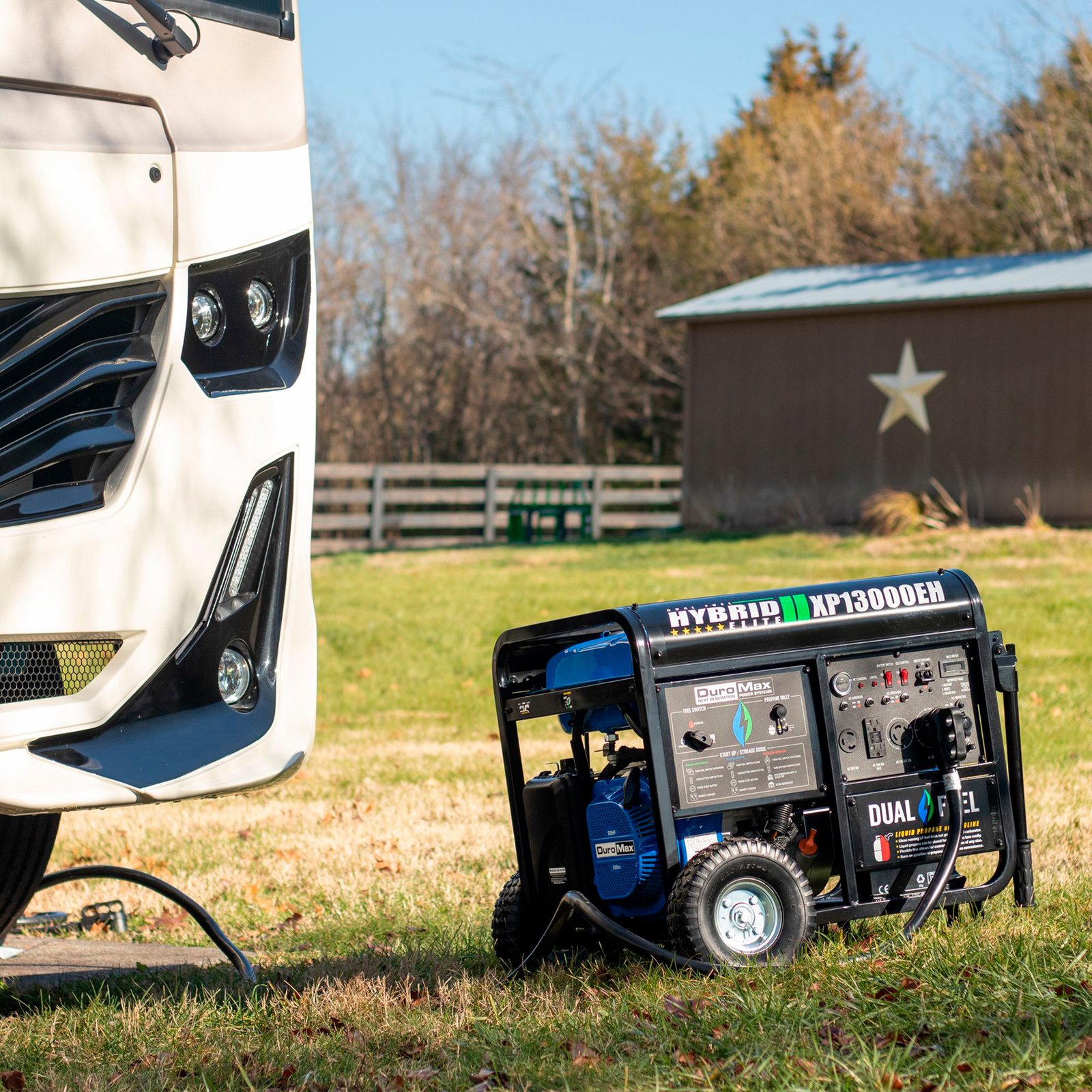 duromax portable dual fuel generator, 13,000 surge watts, 10,500 rated watts, electric start, carb compliant, model# xp13000eh